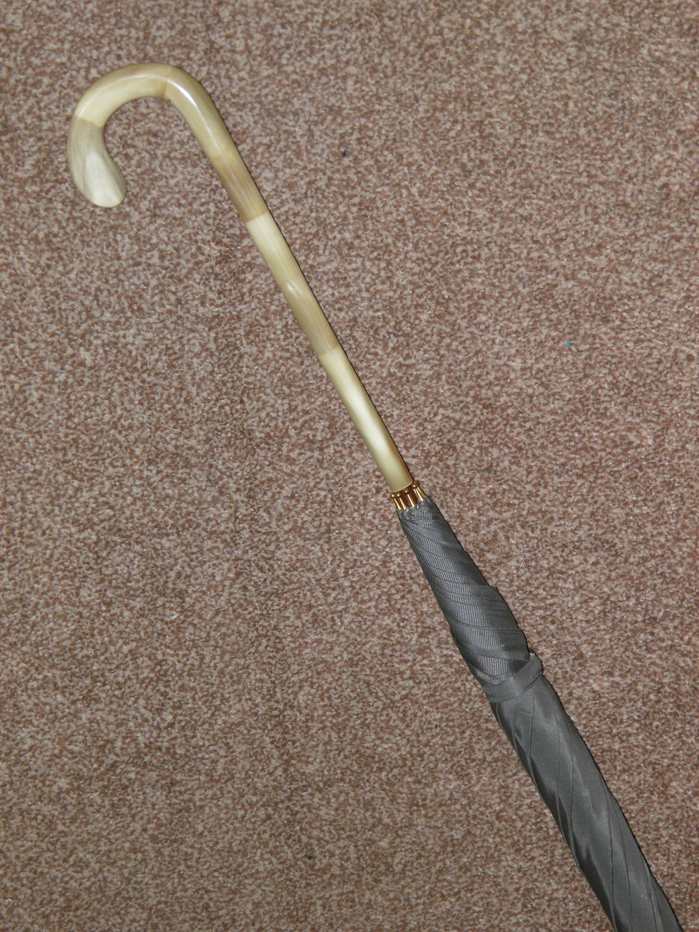 Thumbnail: Antique Grey Canopy Umbrella With Segmented Bovine Horn Crook Handle