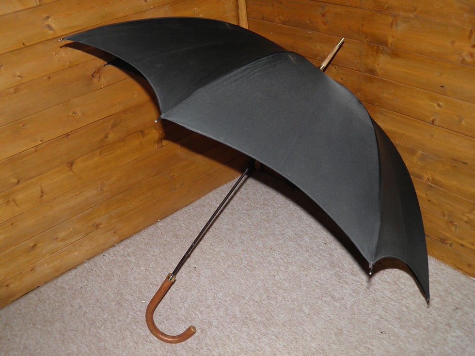 Thumbnail: Antique Gold Plate Black Nylon Canopy Walking Umbrella With Wooden Crook Handle