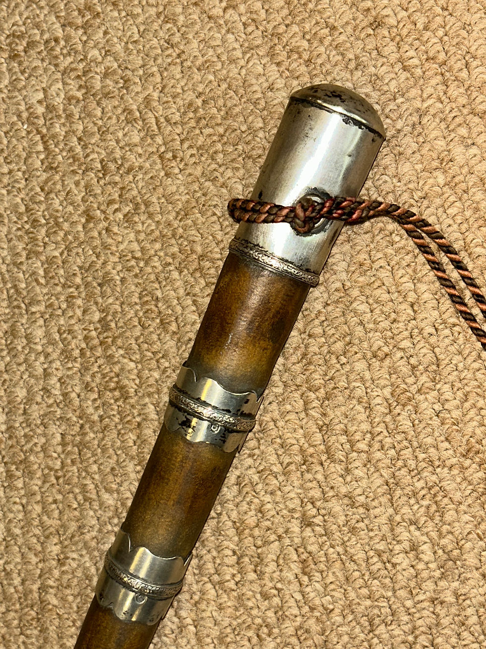 Thumbnail: Antique Sjambok Middle Eastern Arabian Camel Whip - Silver Furnishings & Tassel
