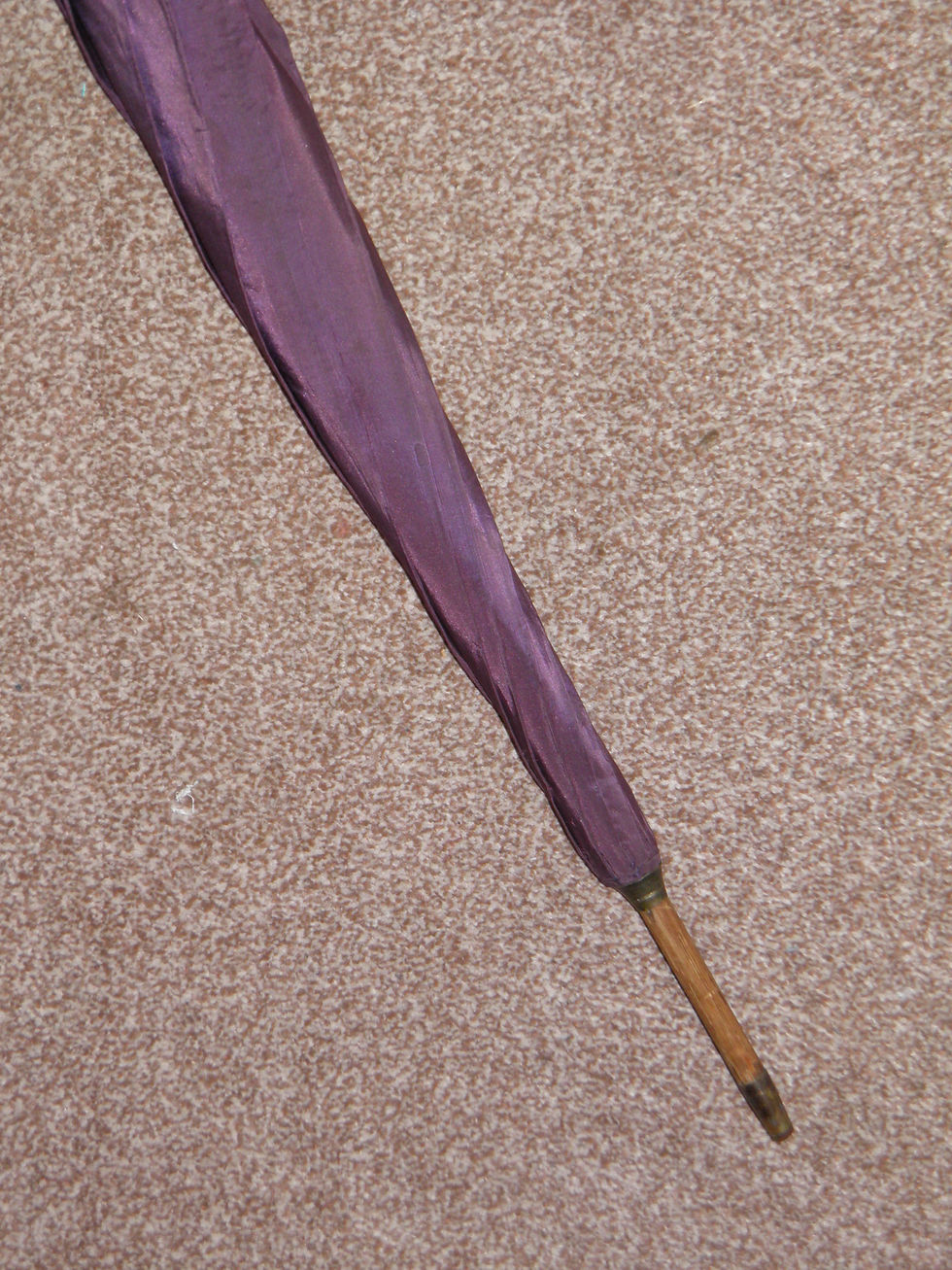 Thumbnail: Antique GP Purple Silk Canopy Umbrella With Bovine Bone Christian Cross Handle