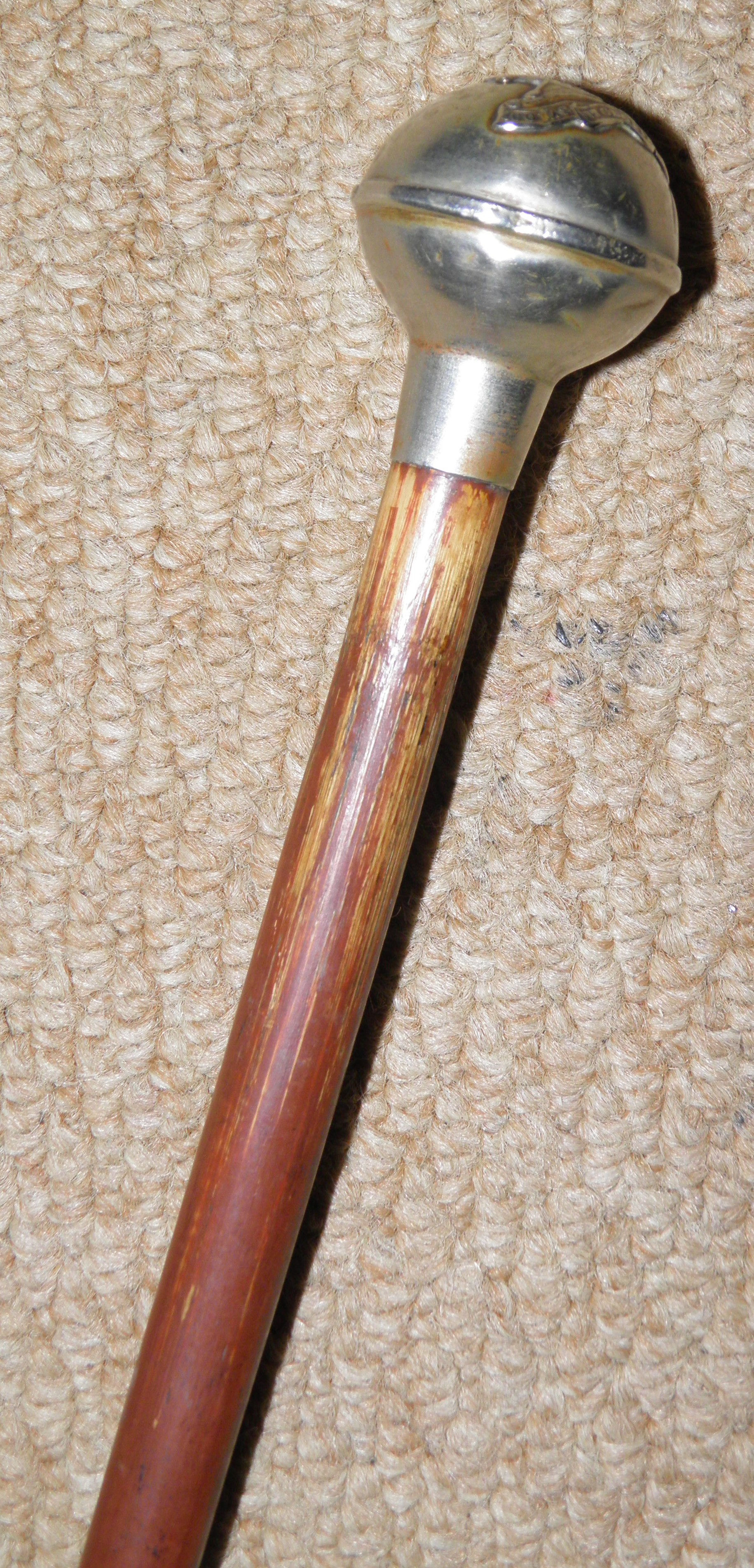 Antique British Military Swagger Stick - Silver Ball Top Royal Artillery Crest