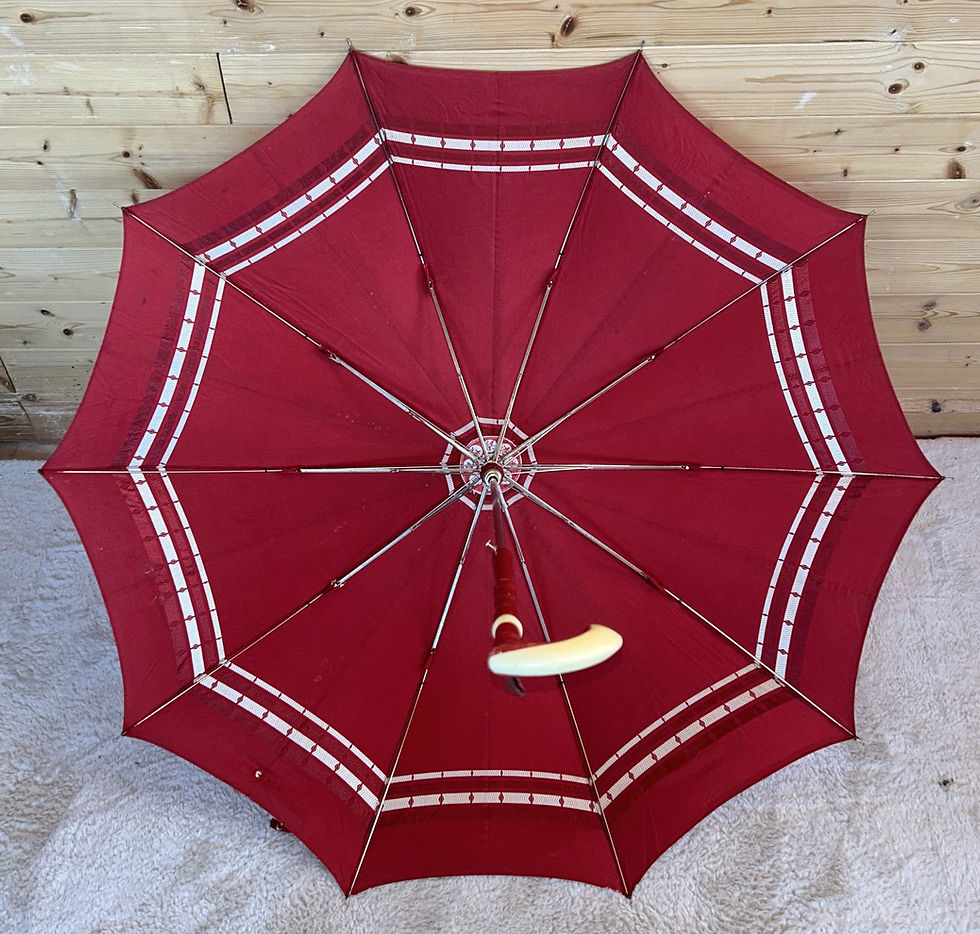 Thumbnail: Vintage Red Umbrella With Cream Band & Cream & Red Resin Handle R & Co Germany