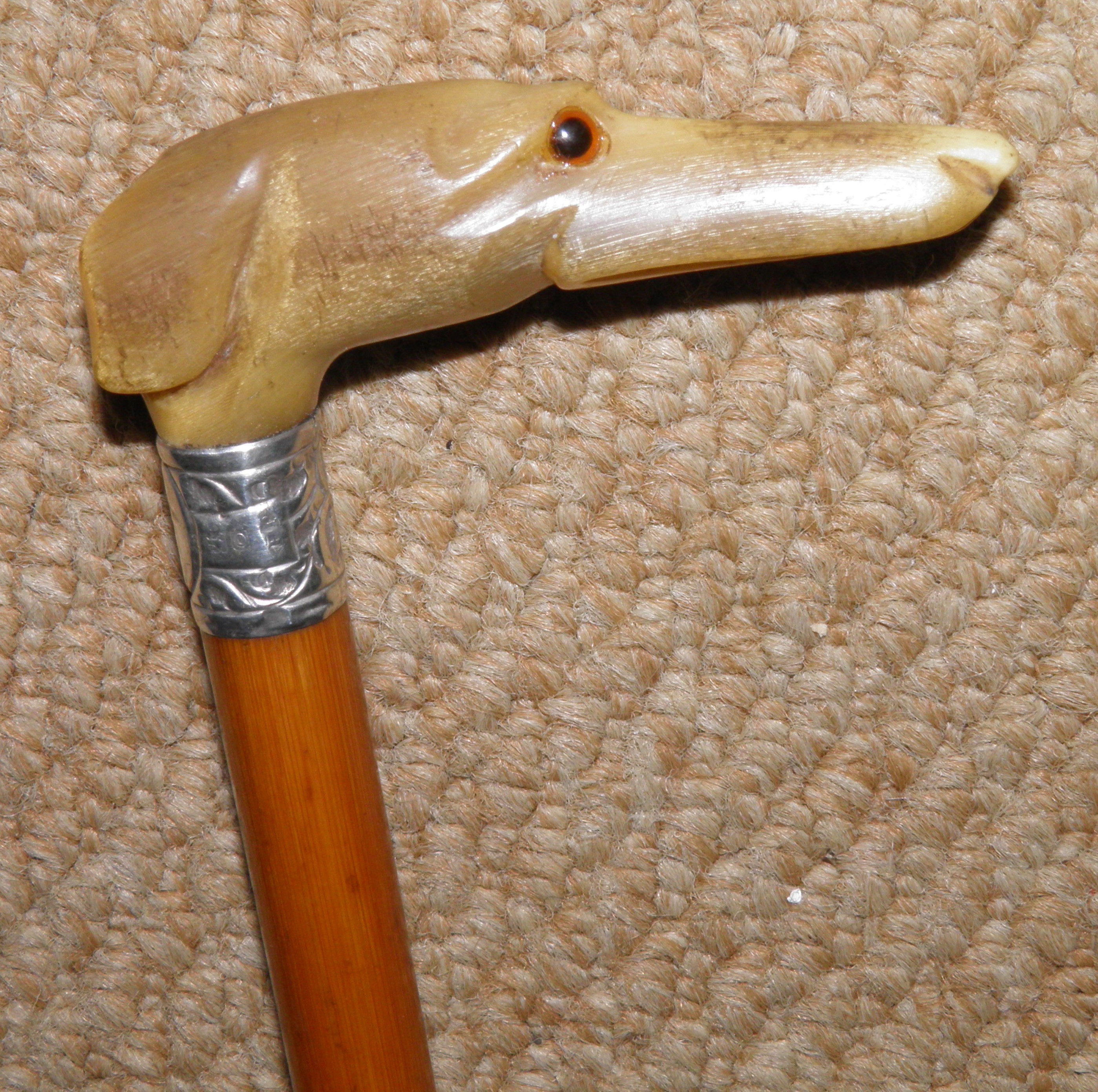 Antique Hunting Riding Whip Crop Silver Collar Hallmarked 1909 Bovine Horn Dog