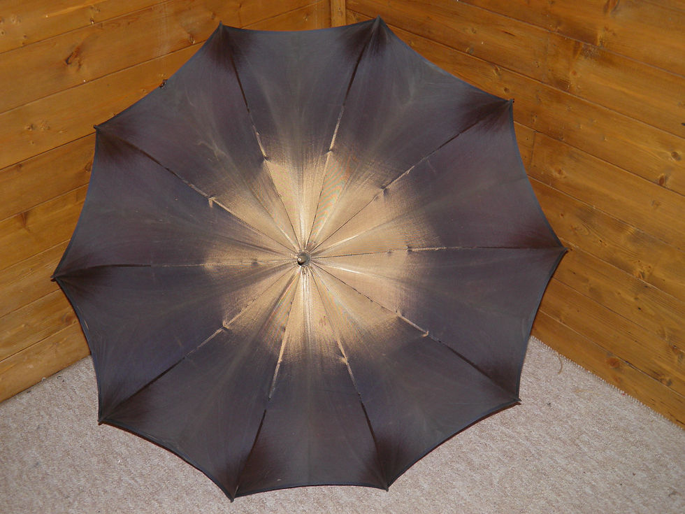 Thumbnail: Antique Repousse 18Ct Gold Plate Umbrella With Brown Silk Canopy "M.F"