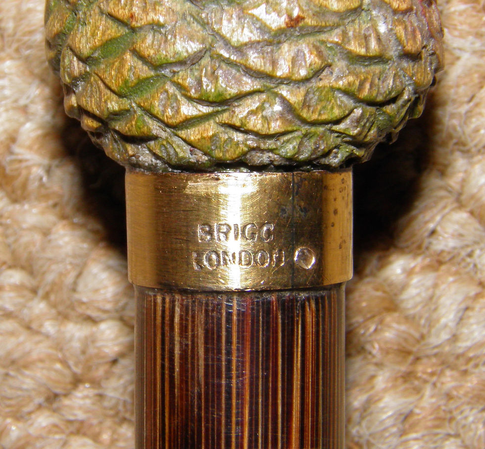 Thumbnail: Antique Slim Walking Stick / Cane - Hand-Carved Parrot Head Gold Collar By Brigg