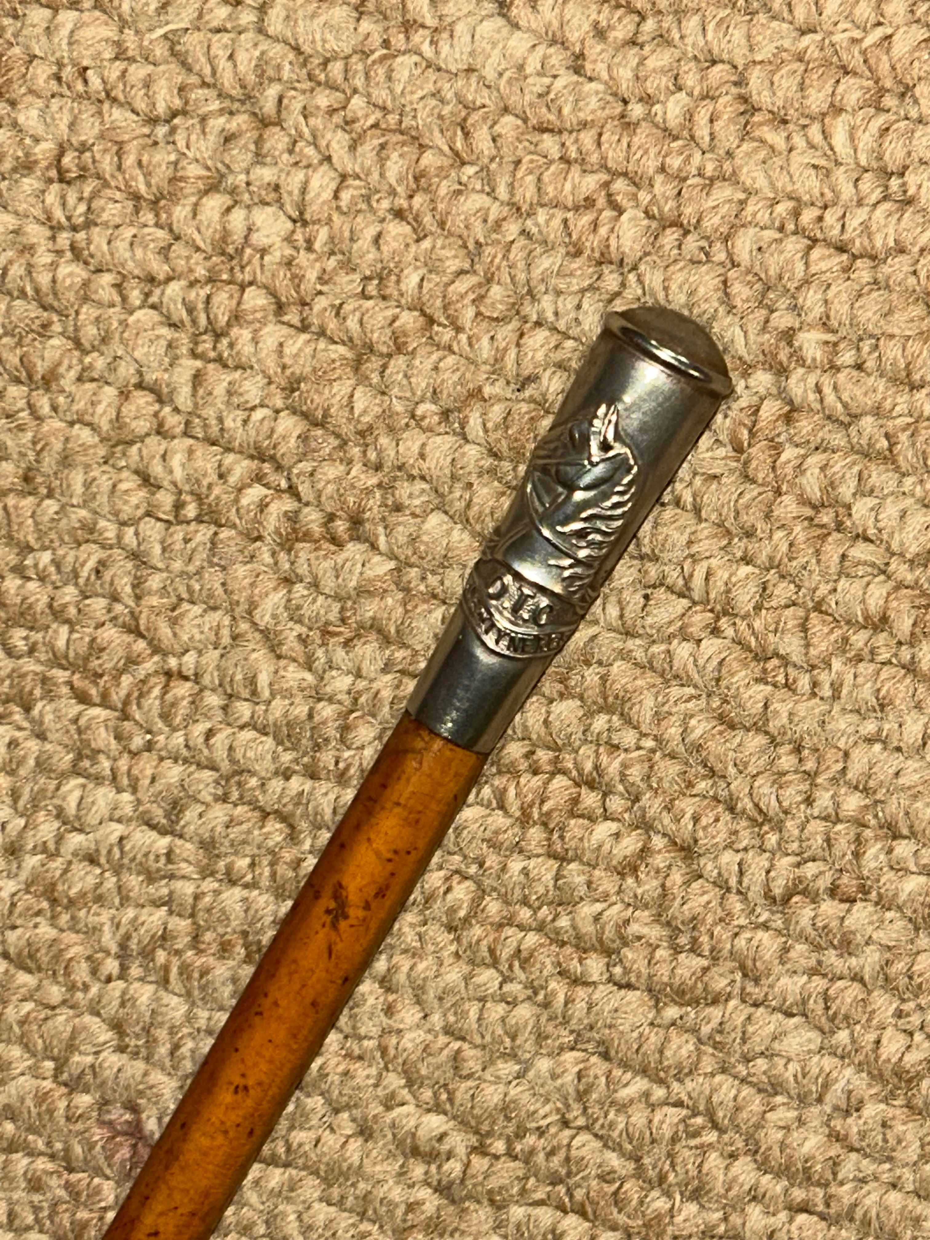 Antique Newcastle on Tyne Royal Grammar School O.T.C. Swagger Stick - Nickel Top