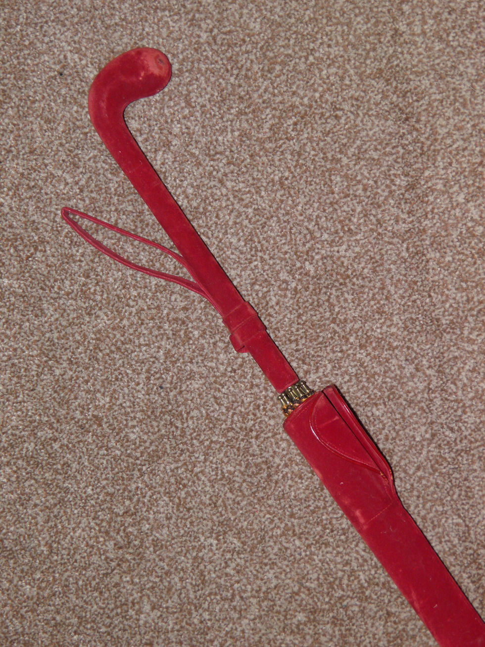 Thumbnail: Antique Red/Orange Patterned Canopy Umbrella W/Red Velvet Handle & Canopy Cover