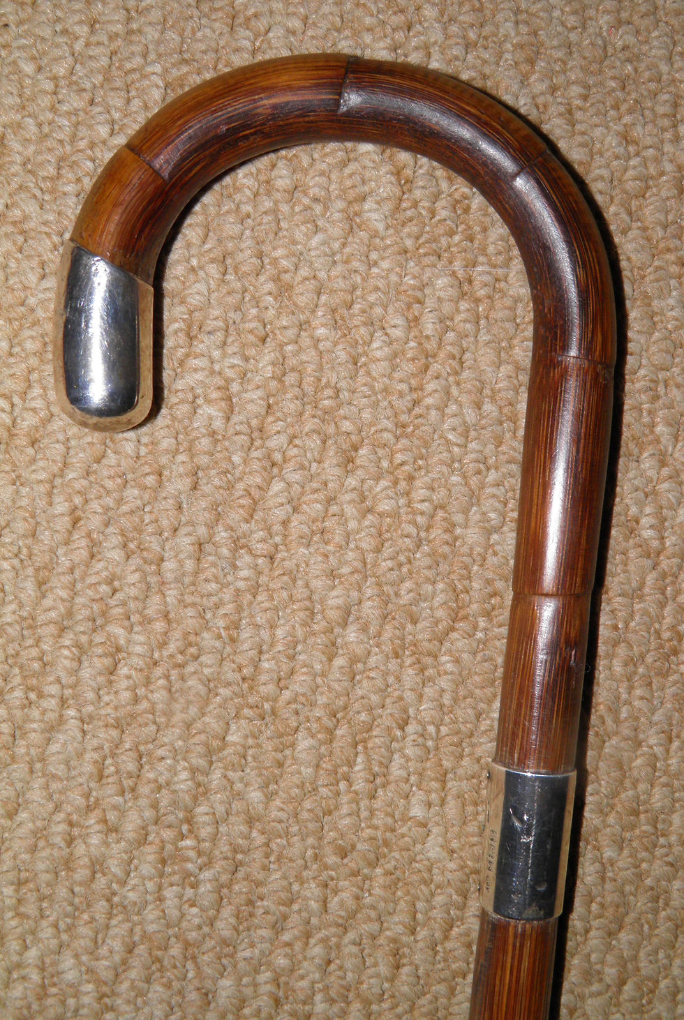 Thumbnail: Antique Walking Stick Cane Crook Silver Crown & Collar Hallmarked 1921 J Howell