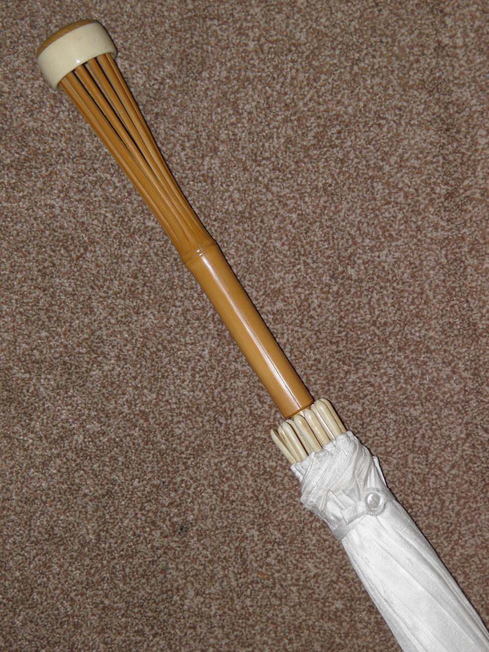 Thumbnail: Vintage/Antique Bamboo Matrimonial Parasol With White Raw Silk Canopy