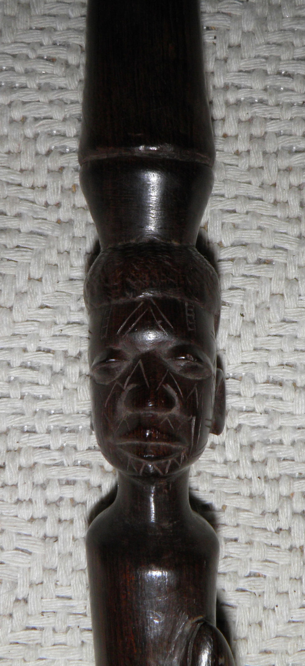 Thumbnail: Antique Ebony Walking Stick Carved African Man's Head W/ Tribal Marks & Snake
