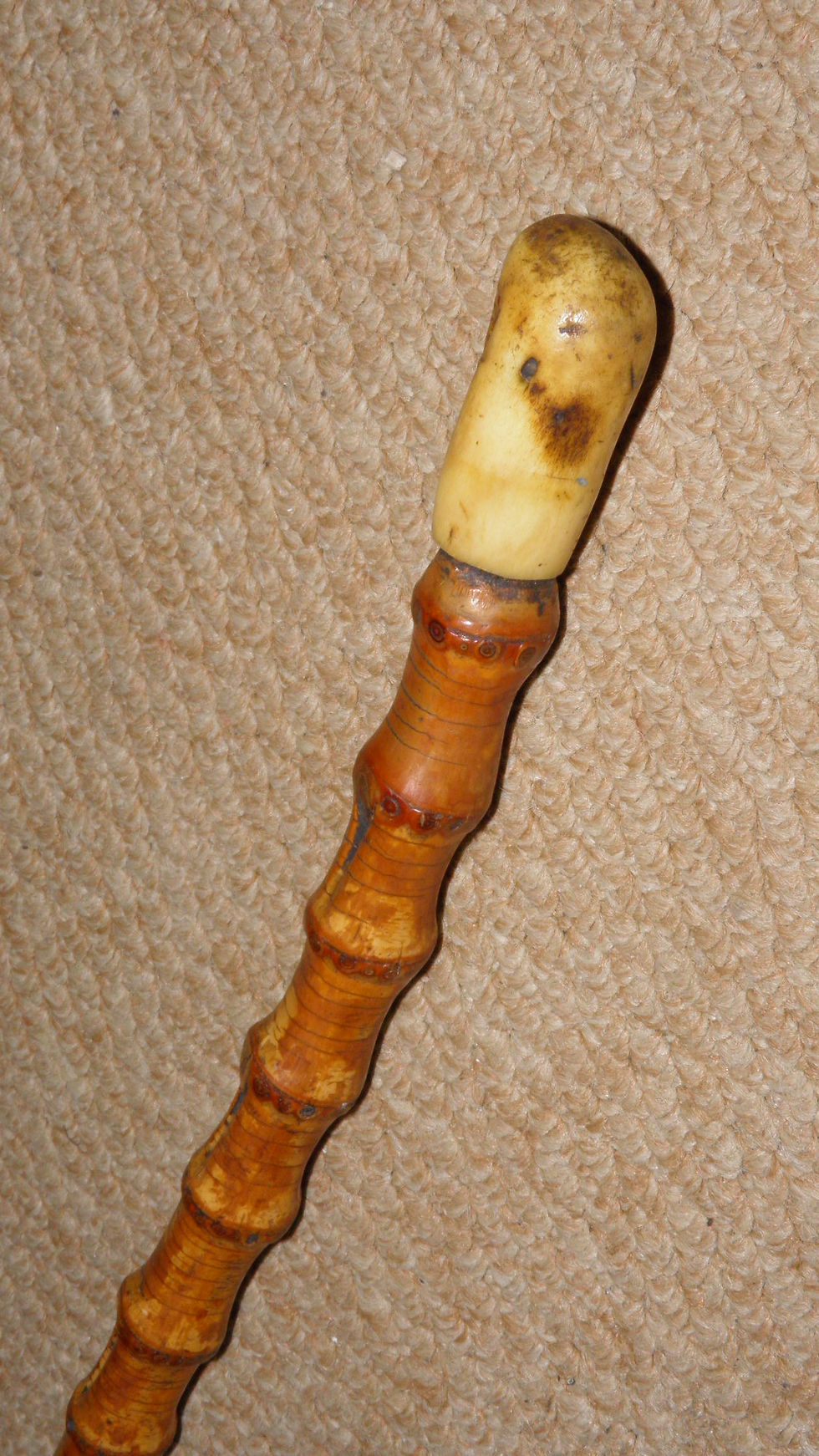Thumbnail: Antique Whangee Bamboo Show Cane / Swagger Stick - Antler Pommel Top