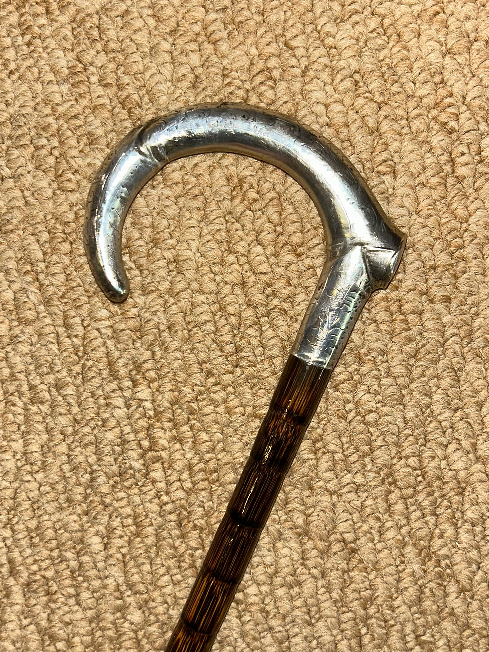 Thumbnail: Antique Petite Walking Stick Cane - Hallmarked 1912 Silver Crook Handle