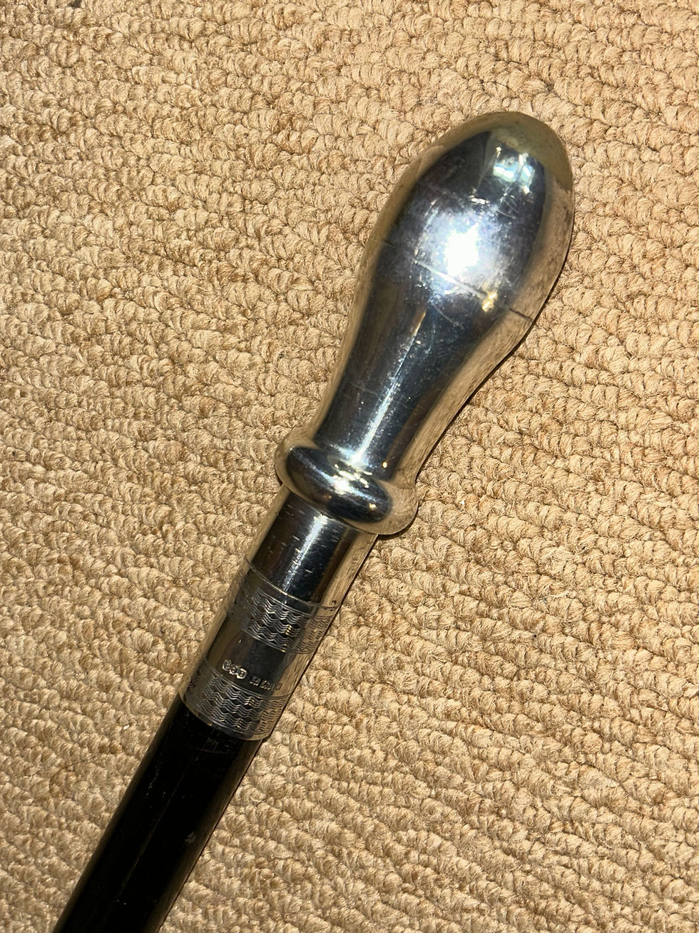 Thumbnail: Antique Gadget Walking Stick - Hallmarked 1946 Silver Pull Out Sword