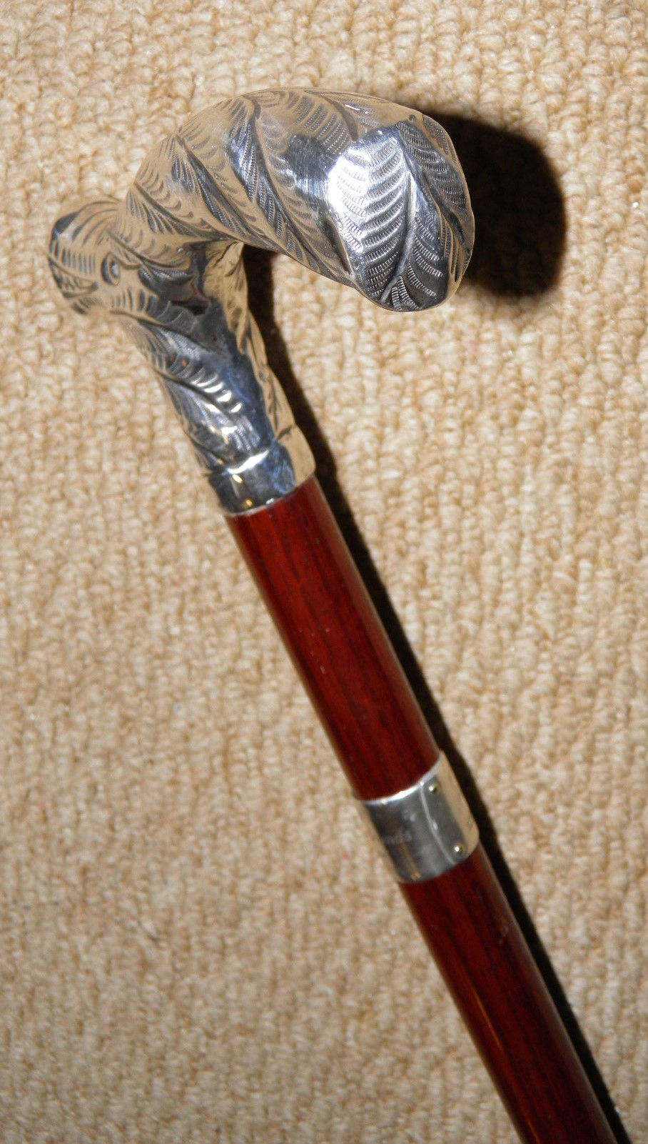 Thumbnail: Vintage Walking Stick Intricate Art Nouveau Handle Hallmarked 1987 Silver By J.S