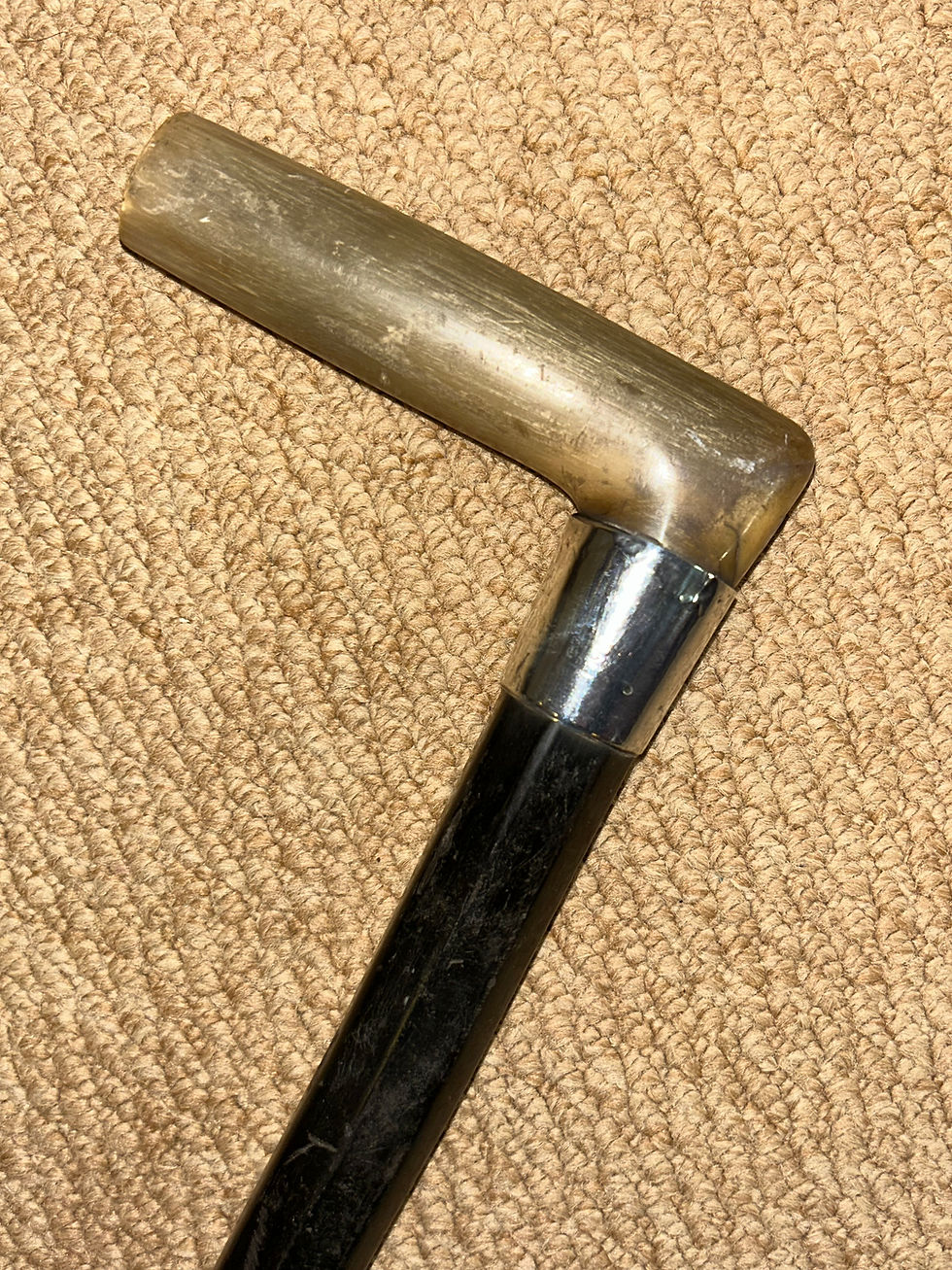 Thumbnail: Antique Gents Octagonal Walking Stick Bovine Horn Fritz Hallmarked 1907 Silver
