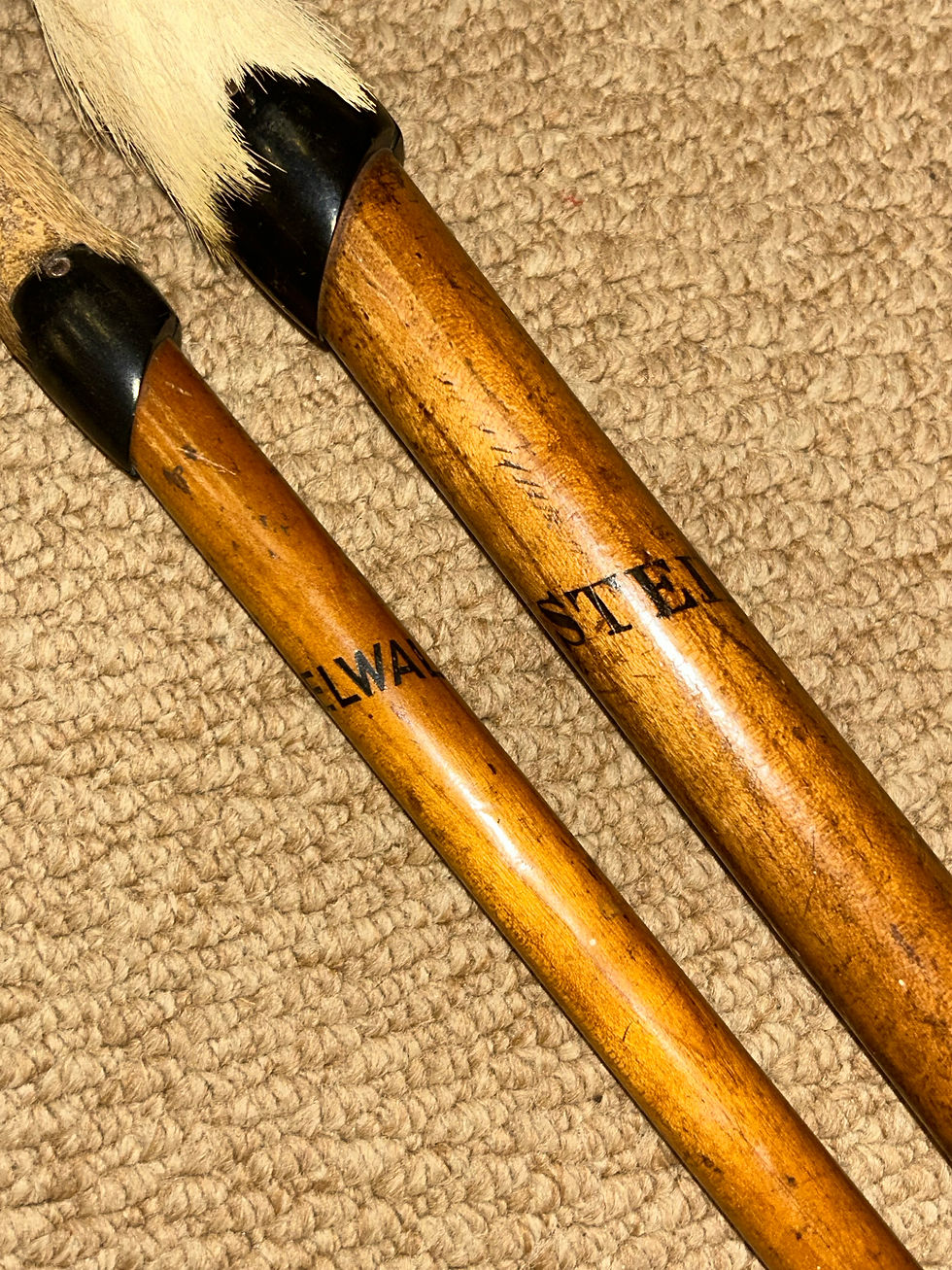 Thumbnail: Antique Pair of Rustic Swiss Walking Sticks - Taxidermy Deer Hoof & Horn Handles
