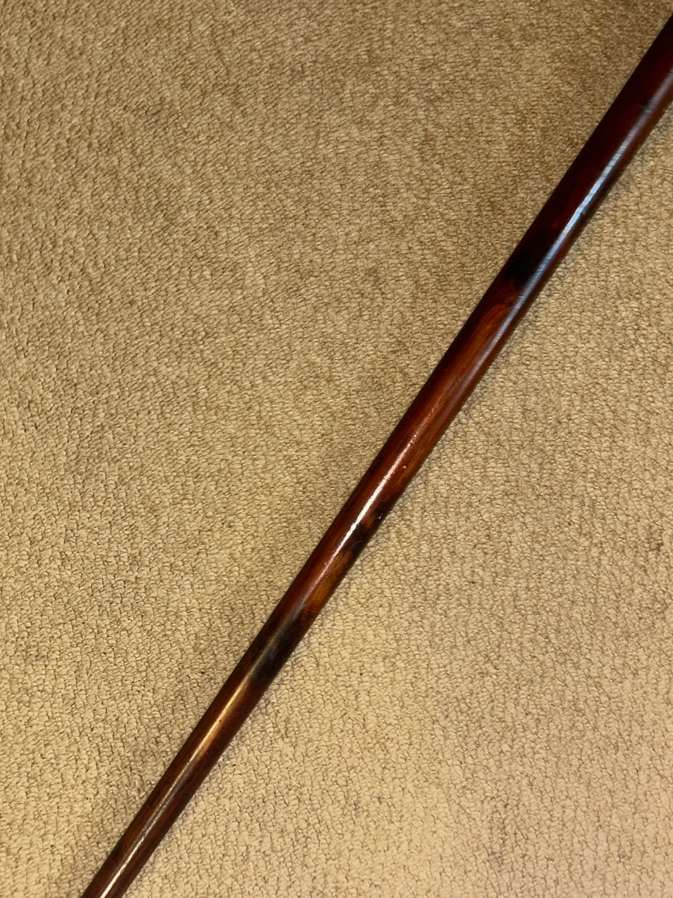 Thumbnail: Antique Walking Stick Cane - Hand-Carved Glass Eyed Bulldog Head & Silver Collar
