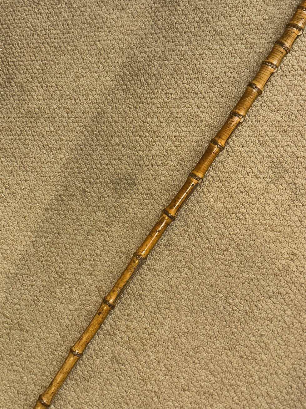Thumbnail: Antique Whangee Bamboo Flexible Stick Cane Antler Compass Handle & Silver Collar