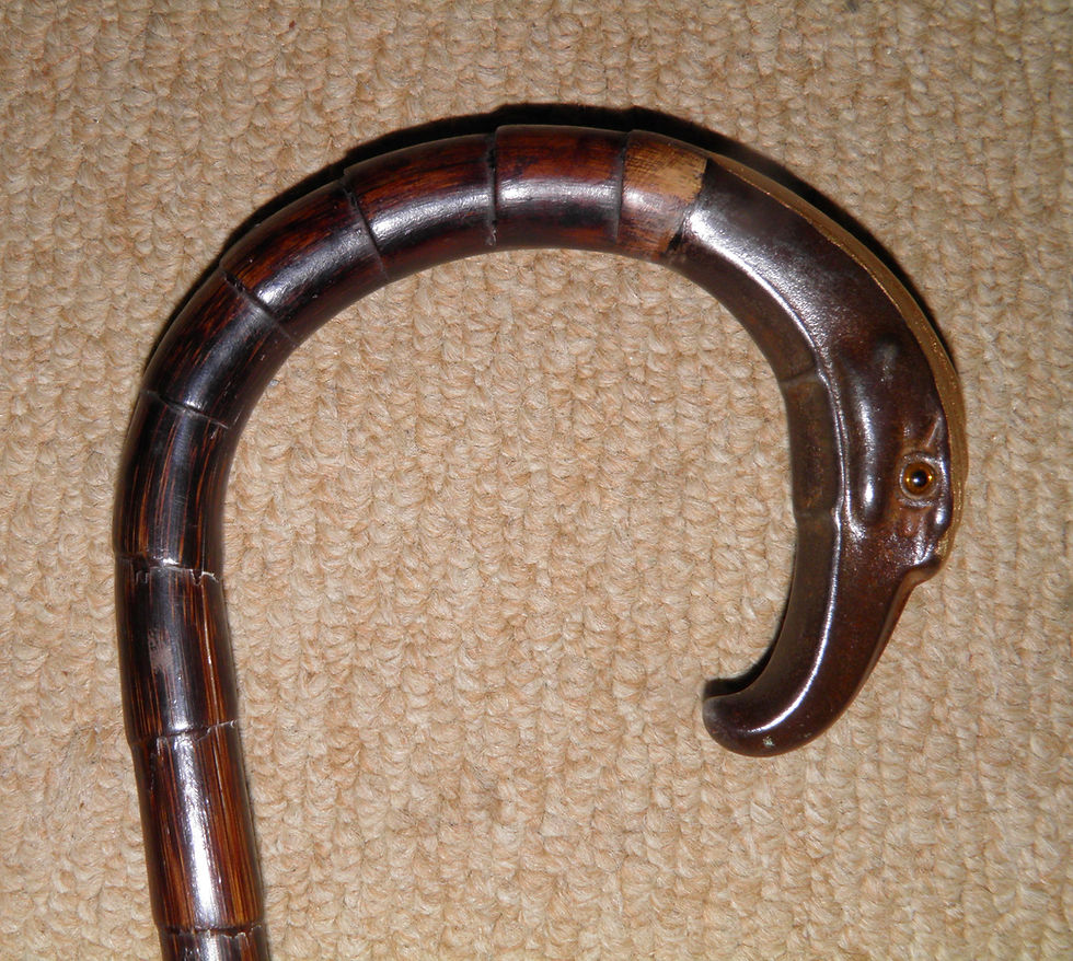 Thumbnail: Antique Partridge Wood Walking Stick / Cane Crook Handle Steel Eagle Head