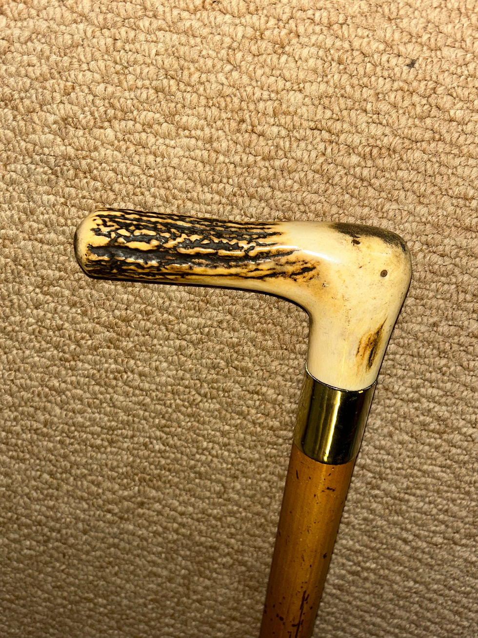 Thumbnail: Antique Gents Walking Stick / Cane - Fritz Antler Handle & Nickel Silver Collar