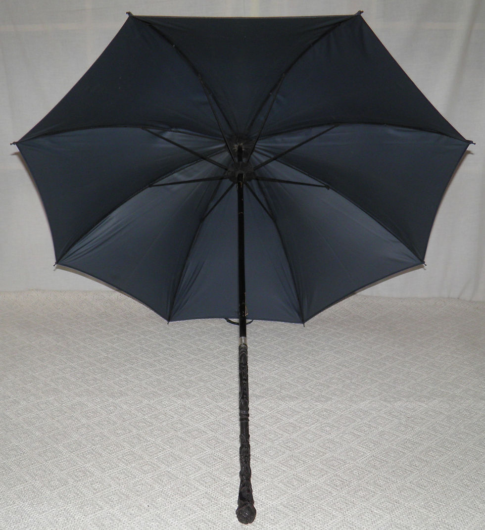 Thumbnail: Victorian Ladies Navy Umbrella Carved Ebony Grip Ferrule Silver Hallmarked 1895