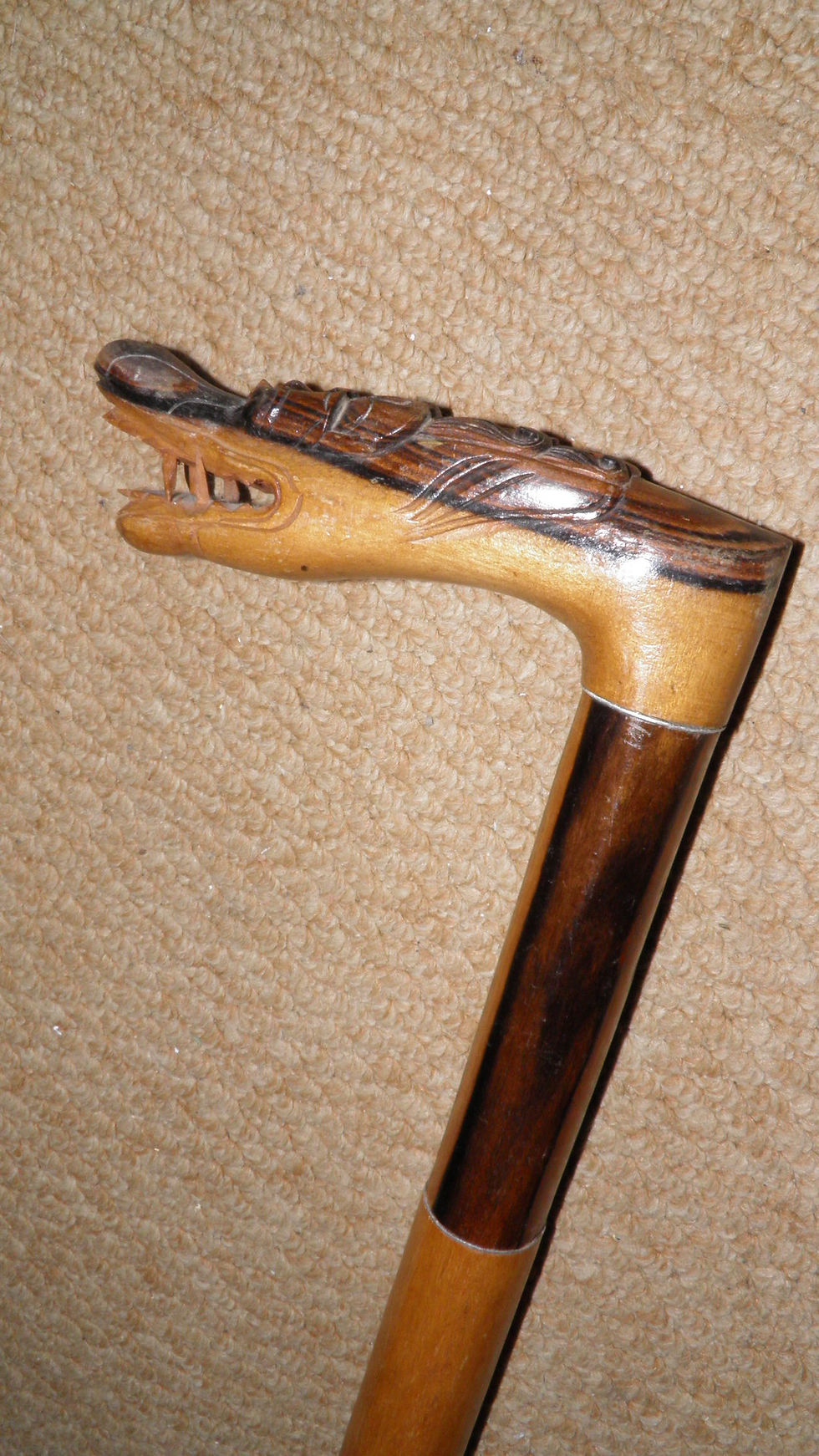Thumbnail: Qing Dynasty Diospyros Walking Stick - Intricate Hand-Sculpted Dragon Glass Eyes