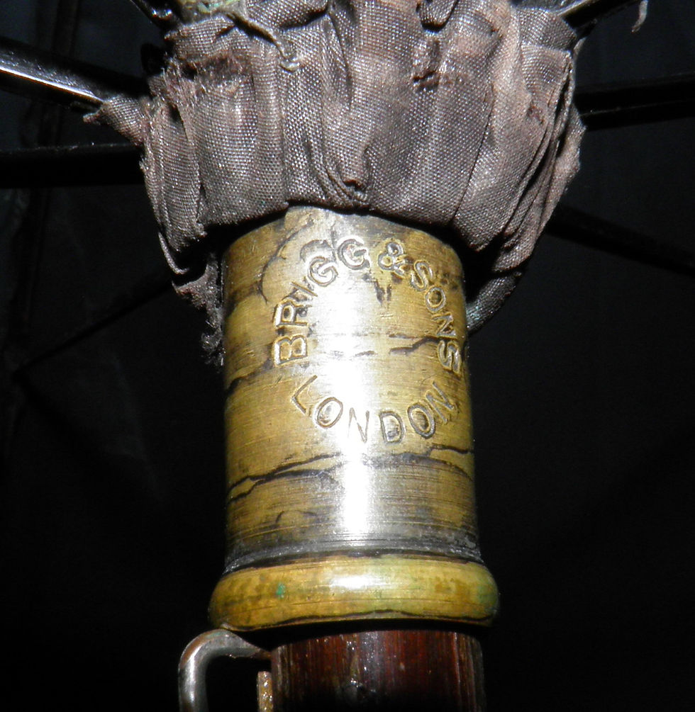 Thumbnail: Edwardian Navy Gents Brigg Umbrella Bamboo Crook Hallmarked Silver Maria Johnson