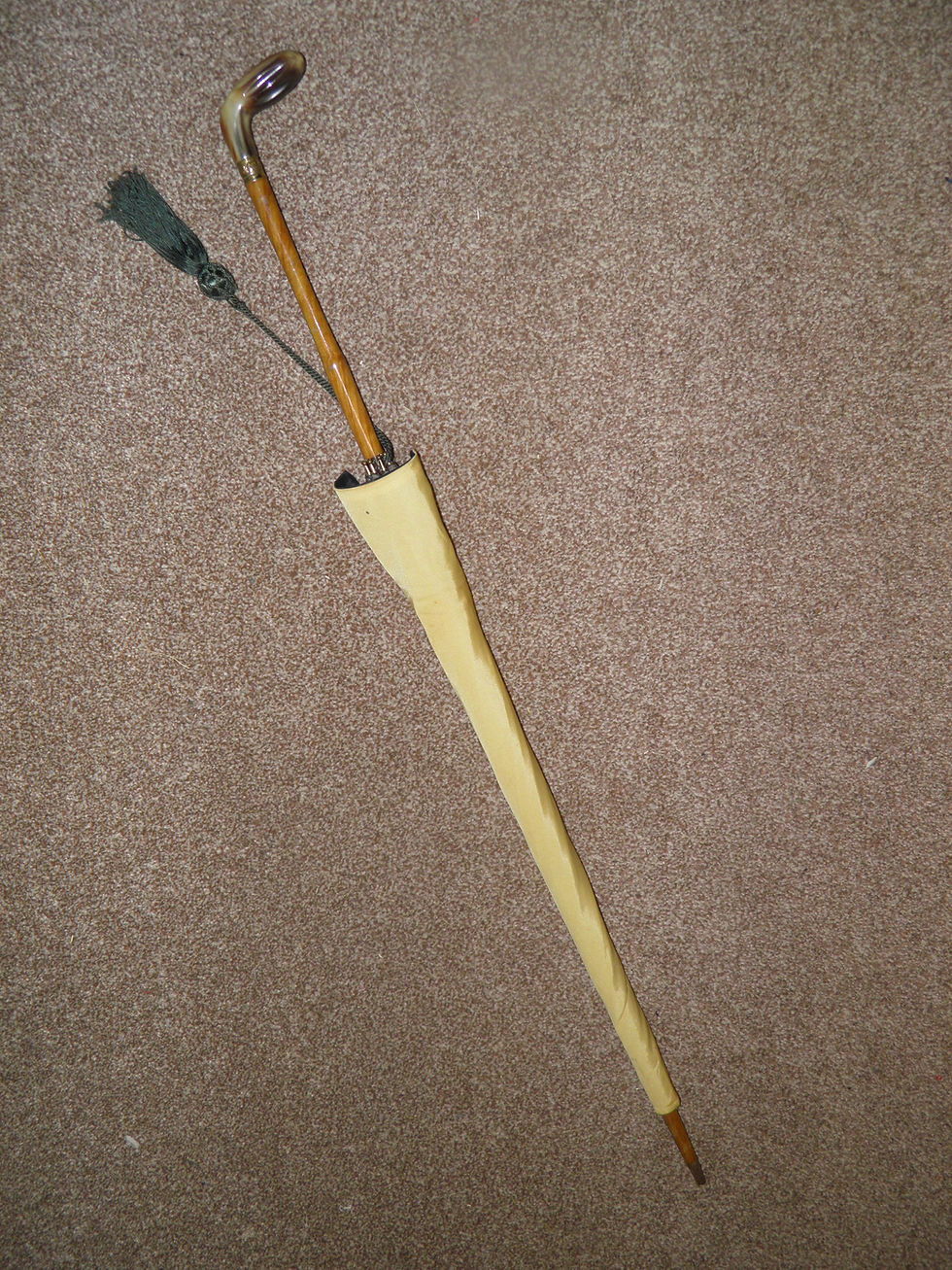 Thumbnail: Antique GP Green & Red Canopy Umbrella With A Hand Carved Horn Handle