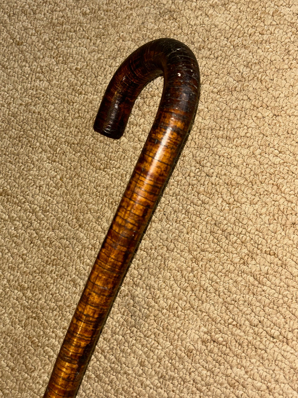 Thumbnail: Antique Semi-Flex Complete Brown Leather Washers Stick / Cane - Crook Handle