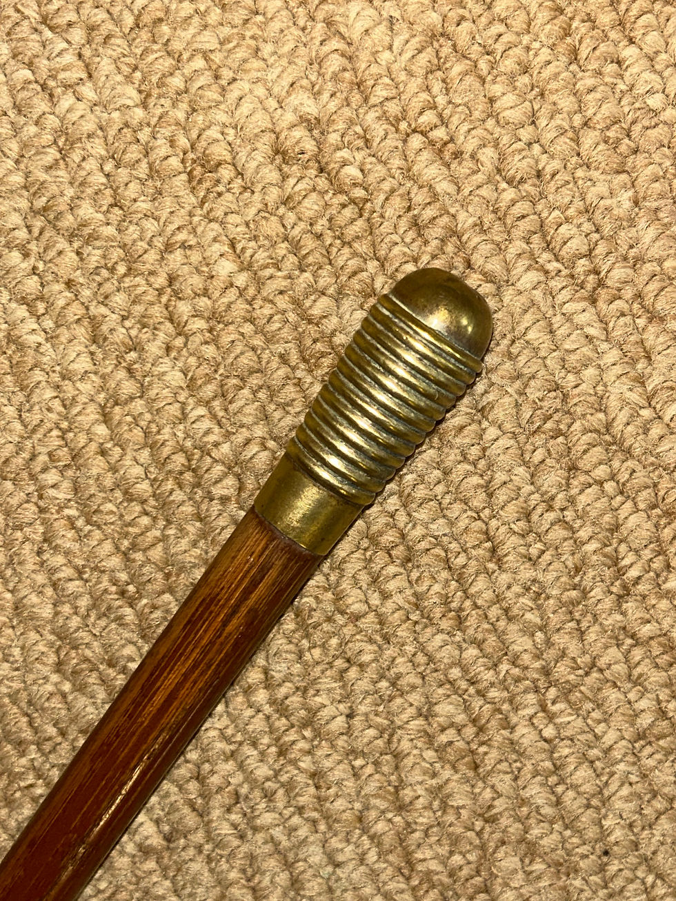 Thumbnail: Antique Flexible Whip Swagger Stick Cane - Striped Brass Top