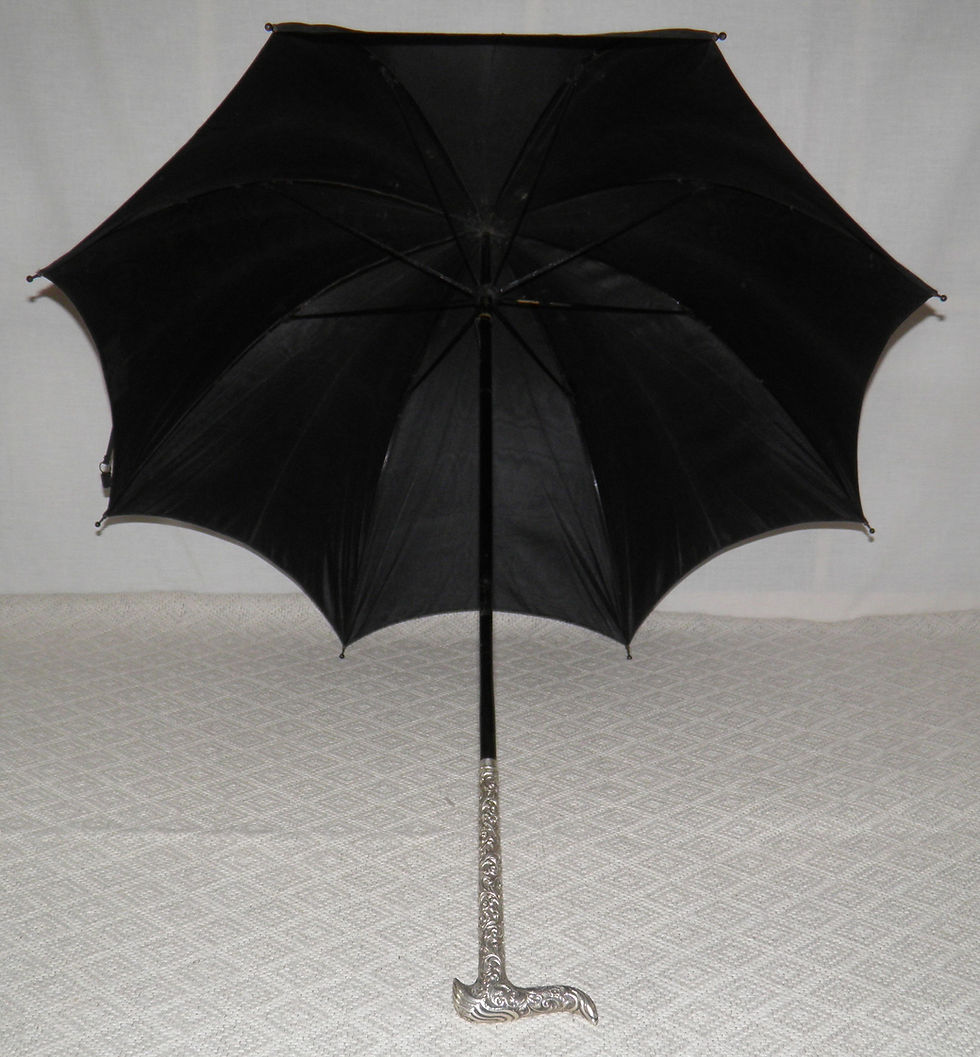 Thumbnail: Victorian Ladies Black Umbrella Repousse Fritz Silver Hallmarked 1889 Samuel Fox
