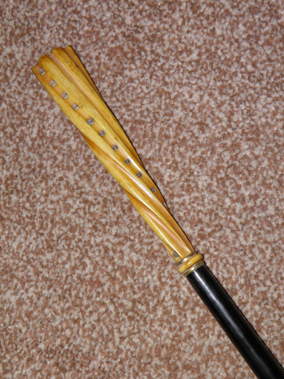 Thumbnail: Antique Ebonised Dress Cane With Bovine Horn Handle & Gold Collar