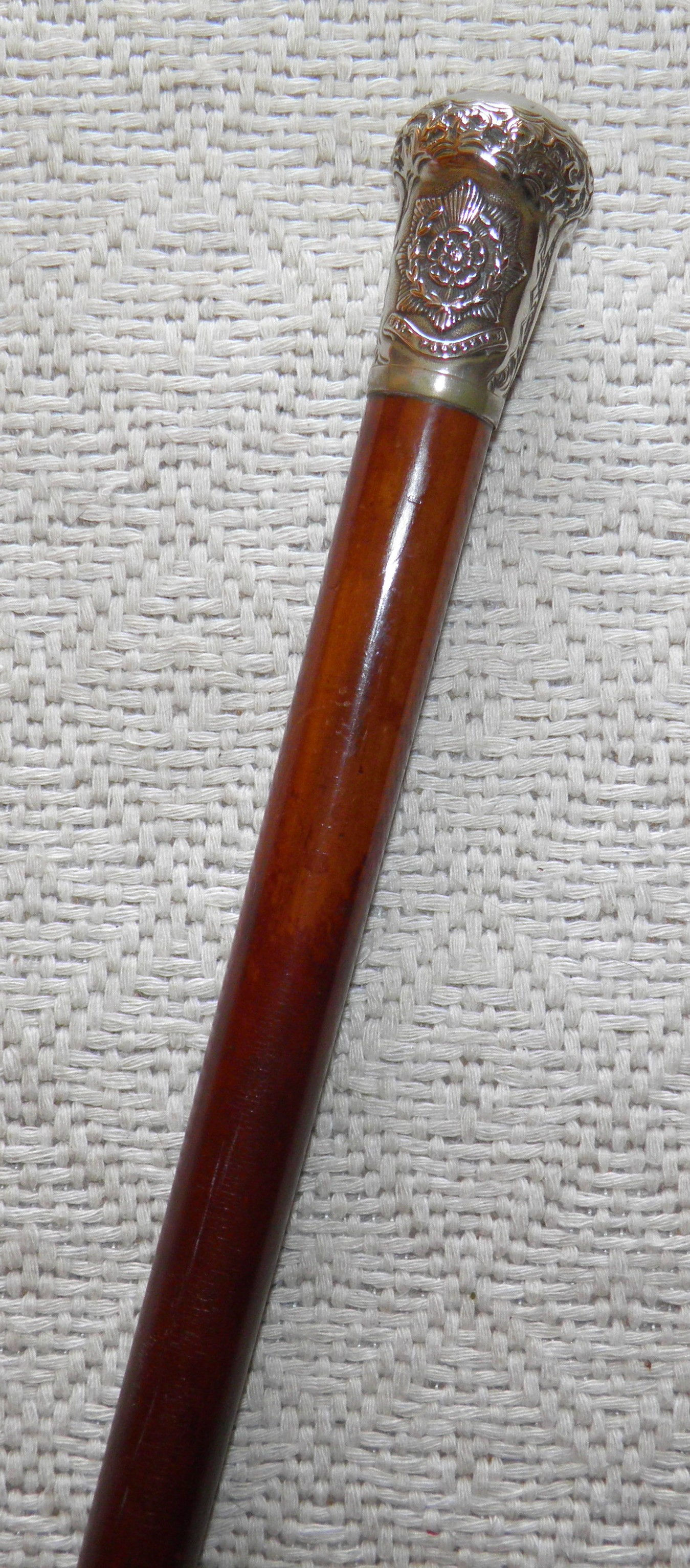 Antique British Military Stick Drill Cane - Silver Top East Yorkshire Rgt. Crest