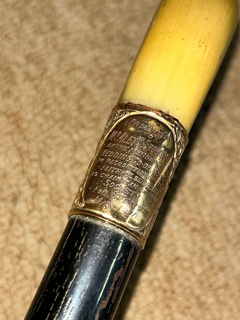 Thumbnail: Antique Scottish Co-op Society Walking Stick - Bovine Horn Crook & Gold Collar