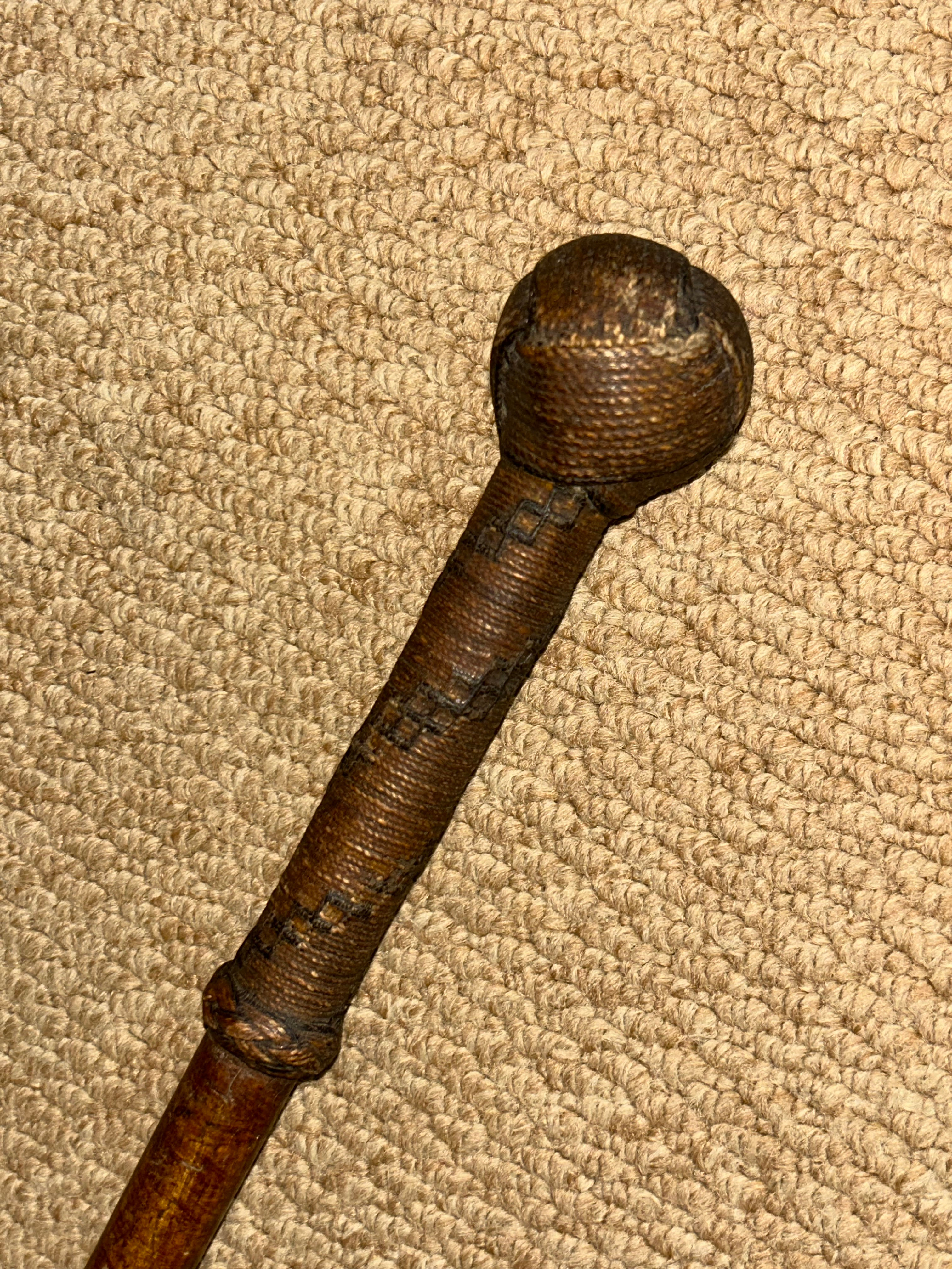 Antique Bosun Nautical Walking Stick / Cane With Turks Head Knot Cord Top
