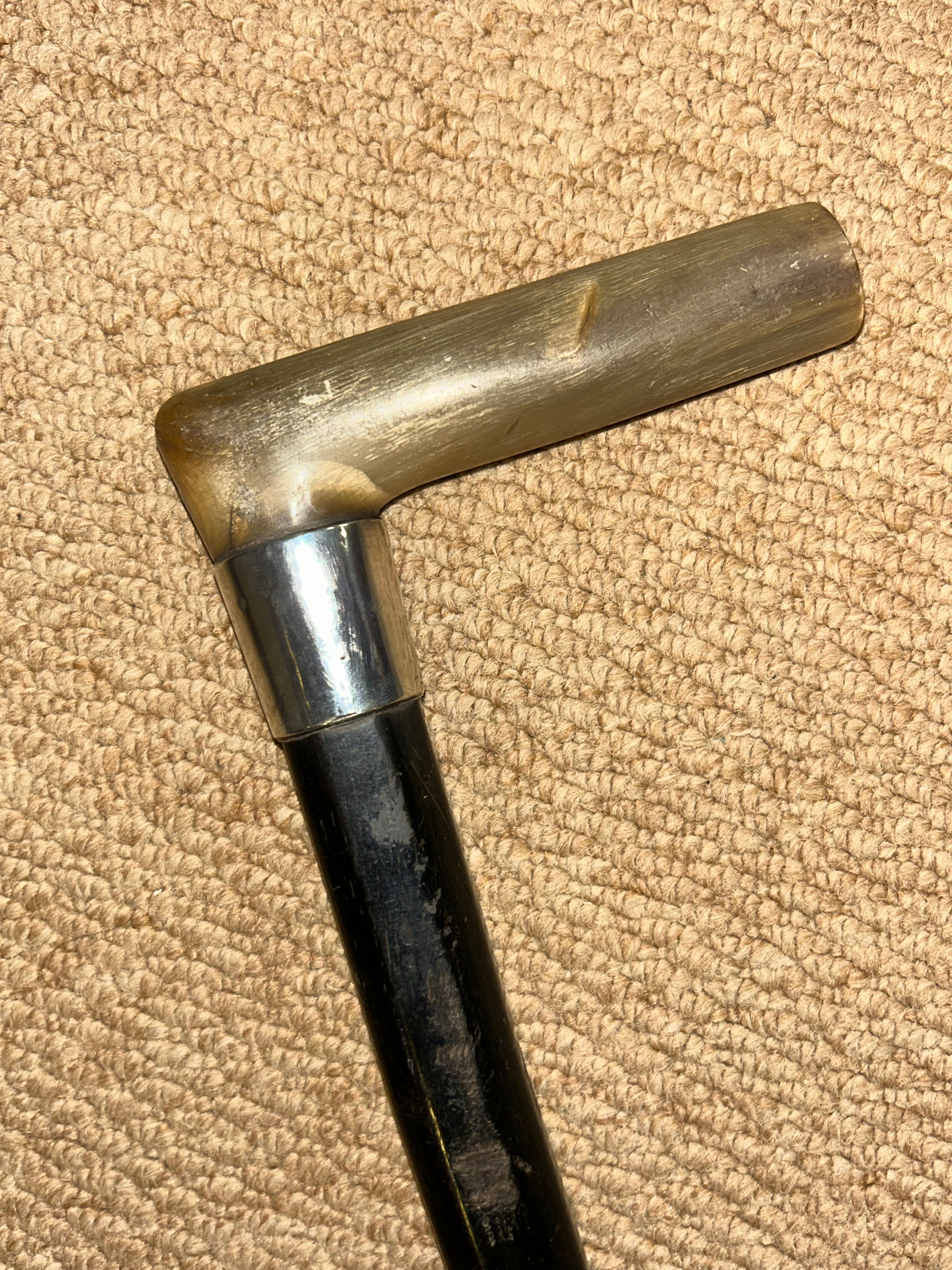 Antique Gents Octagonal Walking Stick Bovine Horn Fritz Hallmarked 1907 Silver