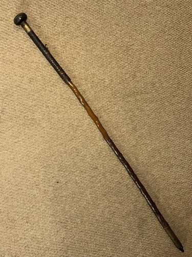 Antique Medlar Basque Makhila Walking Stick Bovine Horn Top & Brass ...