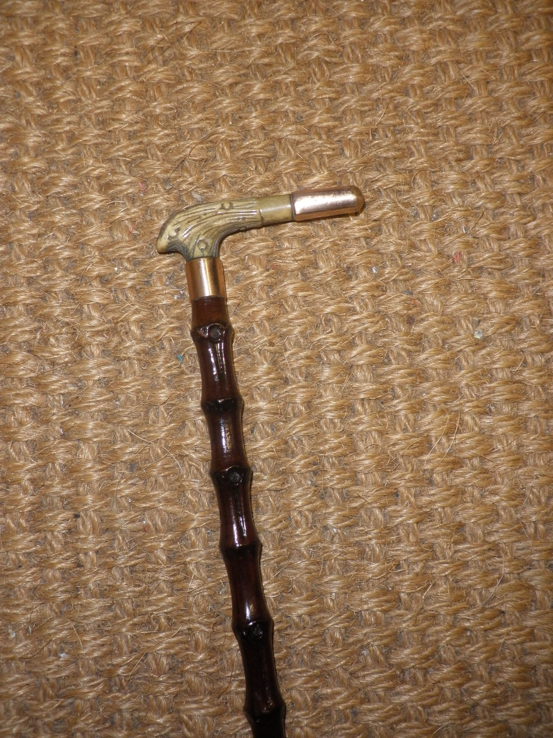 Antique Ladies Traditional Antler Top Gold Plate Dress Cane 90cm