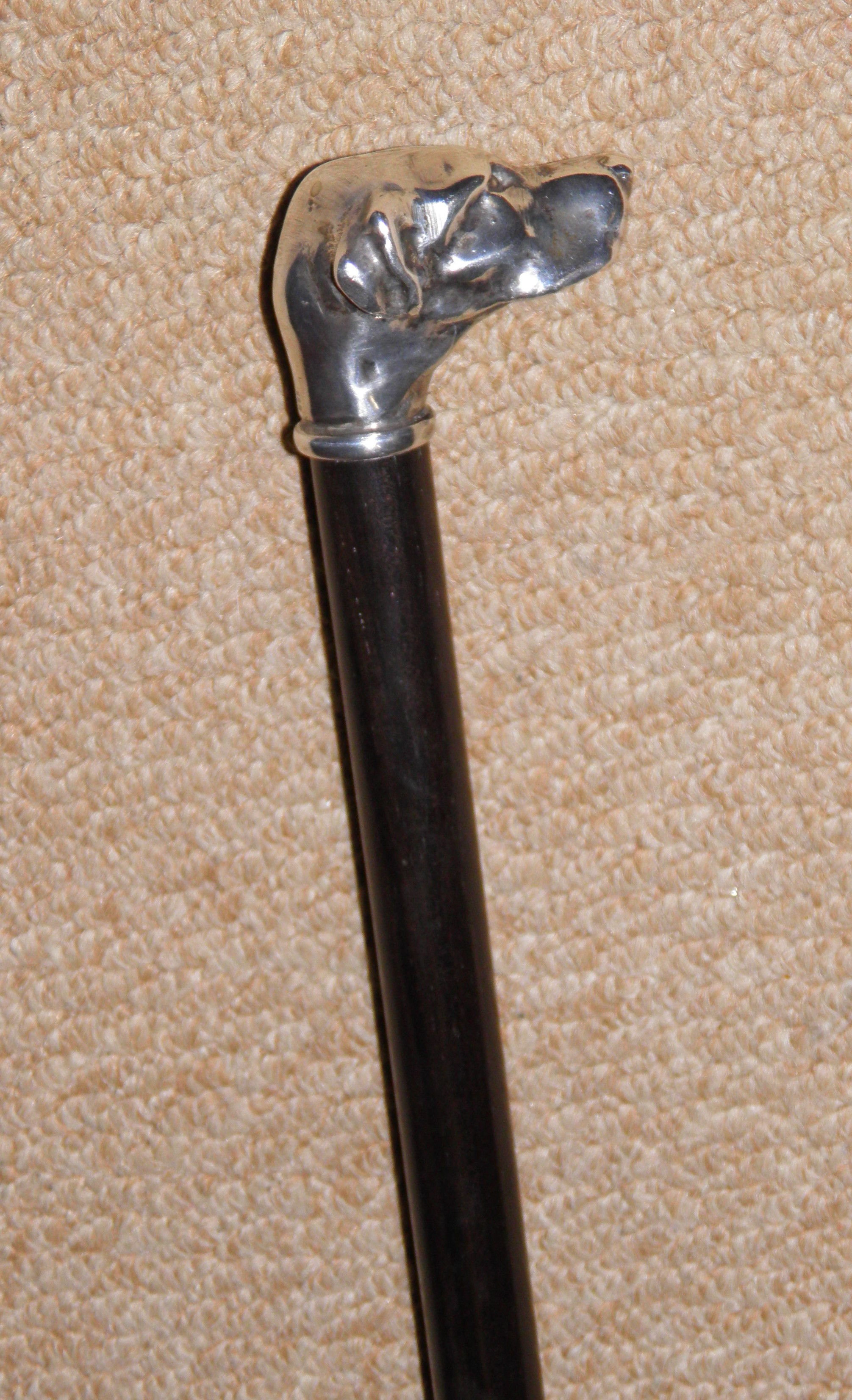 Vintage Walking Stick - Hallmarked Italian Milan 925 Solid Silver Dog Hound Top