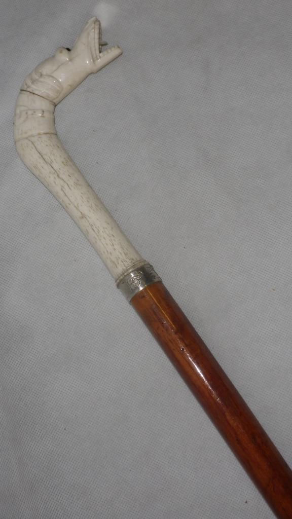 Antique Hallmarked Silver Dress Cane Carved Bone Chinese Serpent Handle 85cm