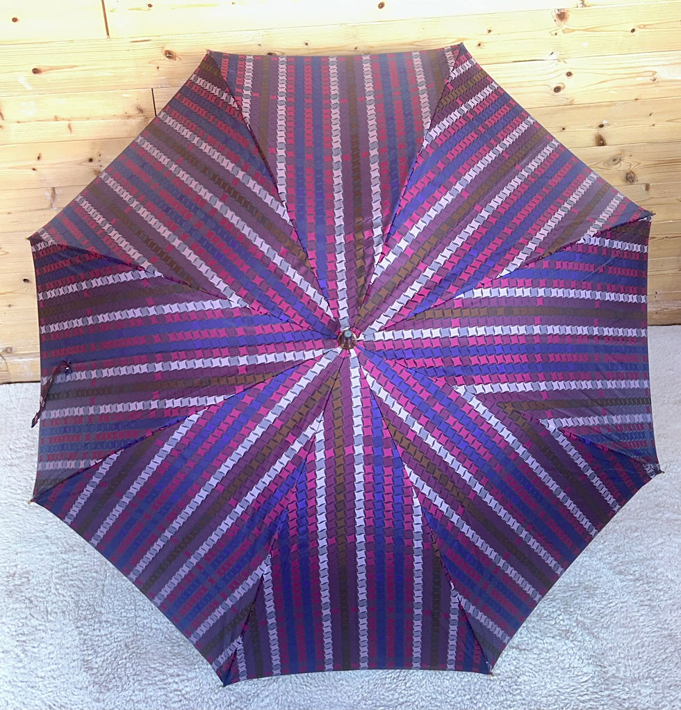 Thumbnail: Vintage Umbrella Art Deco Pink & Purple Canopy - Crook Handle & Gilt Furnishings