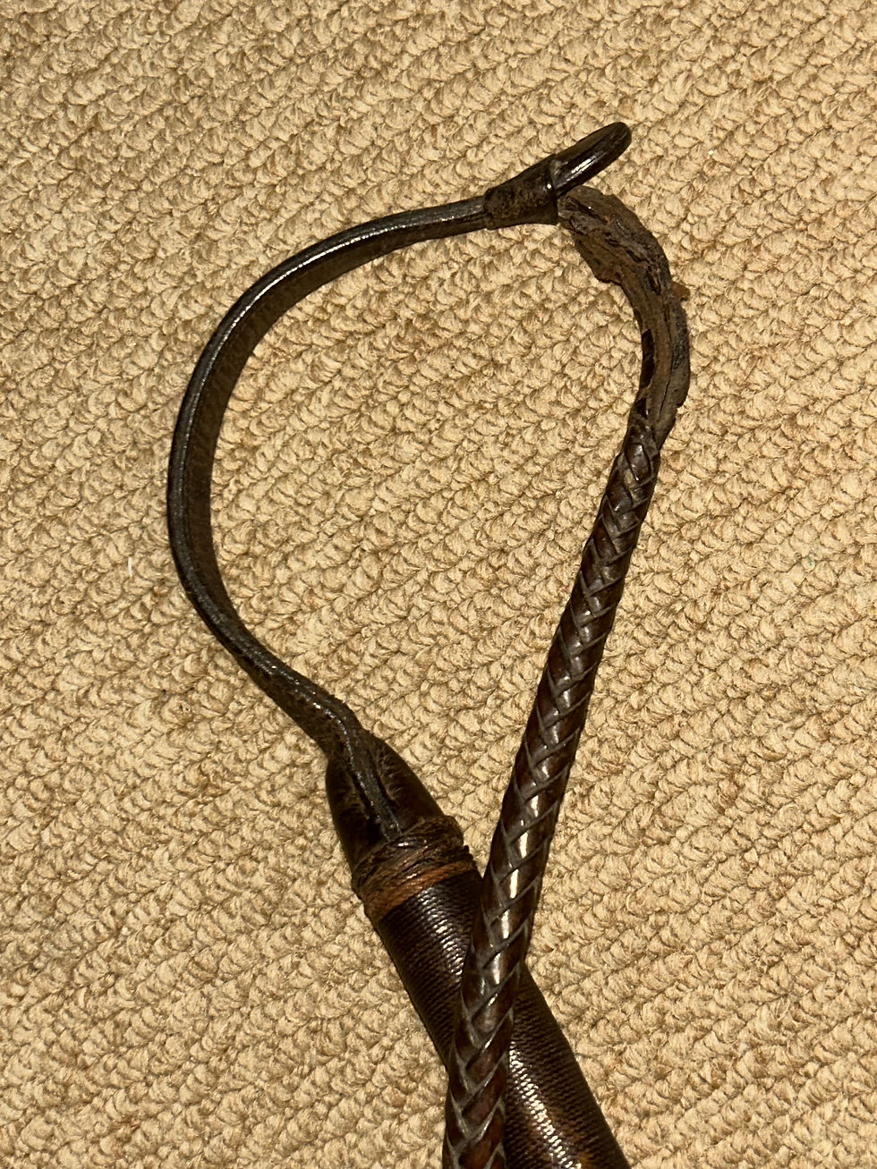 Thumbnail: Antique Gents Leather Hunting Whip & Lash - Hallmarked Silver Collar By Zair
