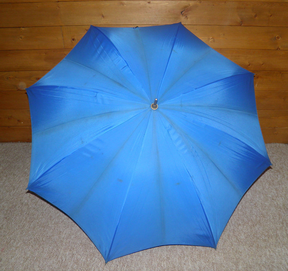 Vintage Petite Ladies Royal Blue Canopy Umbrella With Two Tone Lucite Handle