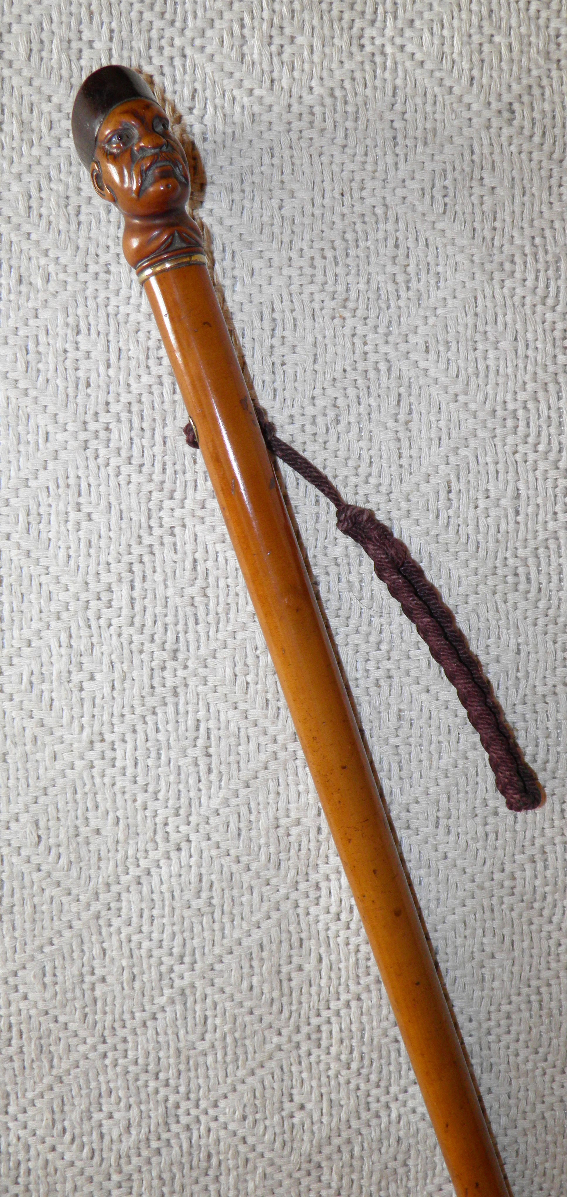 Antique Qing Dynasty Chinese Oriental Walking Stick Cane Shaolin Monk Glass Eyes