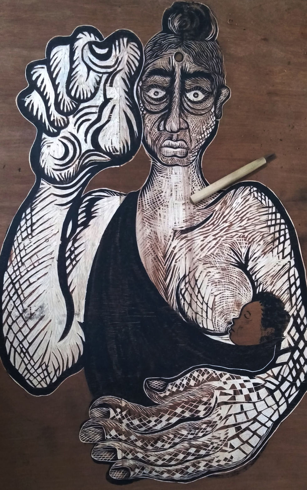 Woodcut Engraving Art by Portia Roy, an artist based in India.