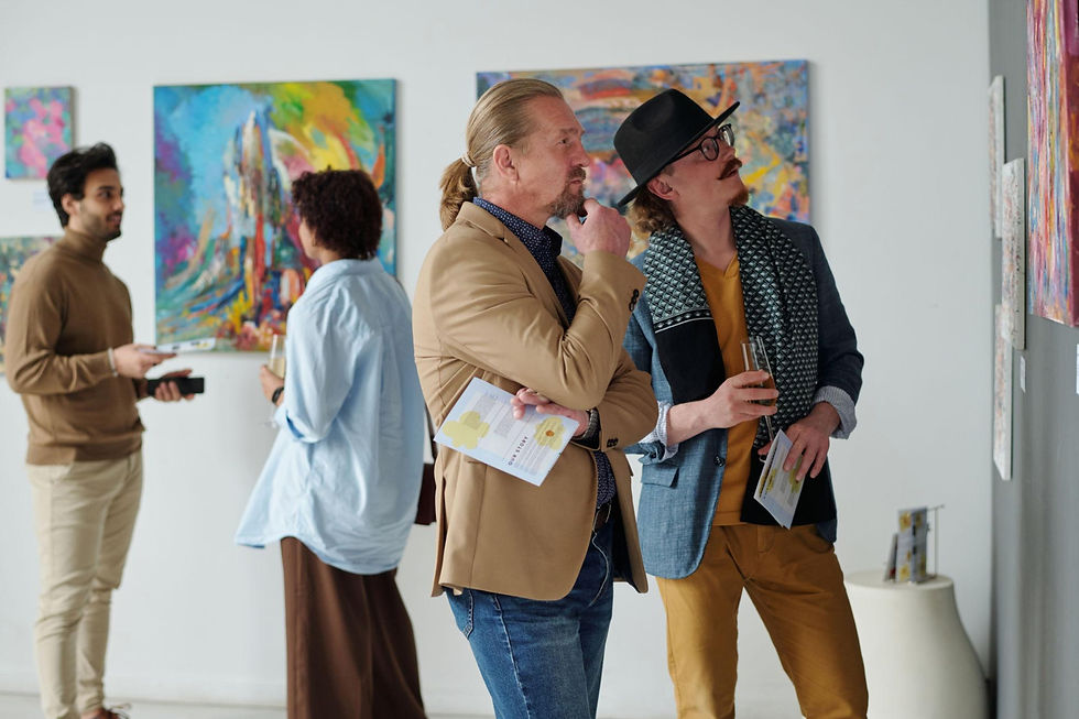 Art collector closely observing a textured abstract painting, highlighting the emotional and cultural factors that make an artwork valuable.