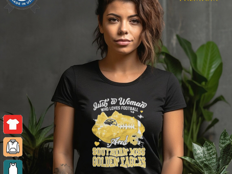 Just A Woman Who Loves Football And Southern Miss Golden Eagles Helmet Shirt