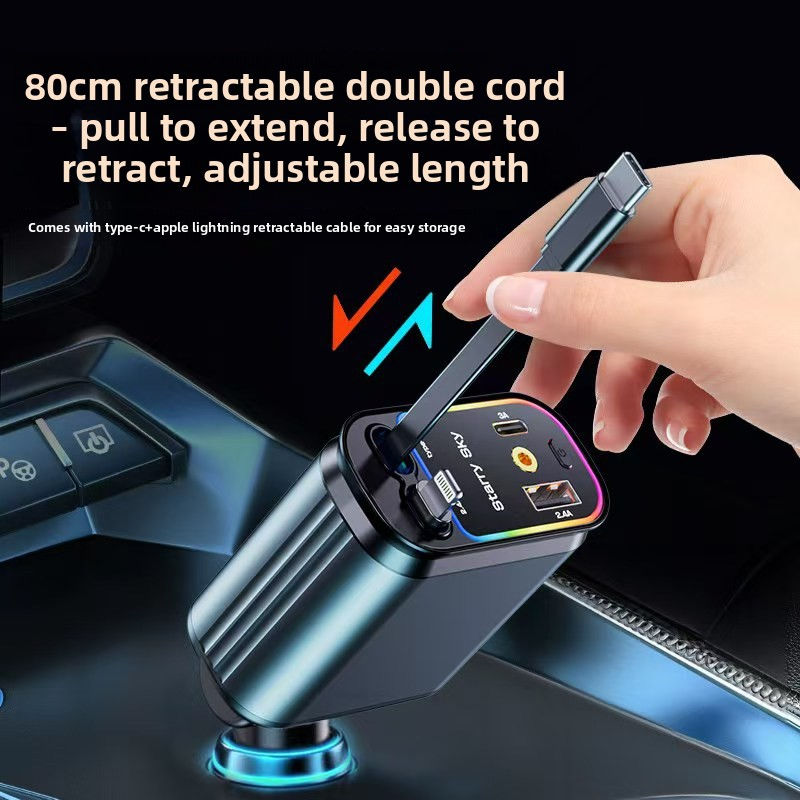 120W Retractable Car Charger with Multi-Port USB Fast Charging