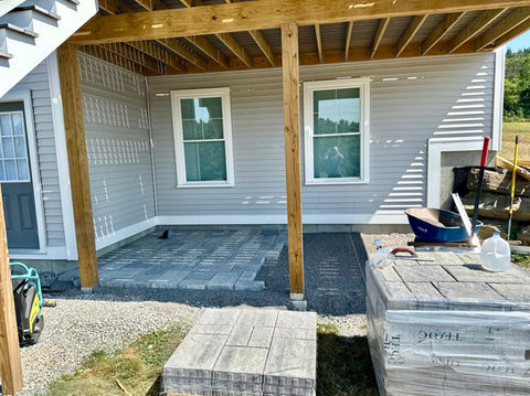Concrete pavers starting to be laid 
