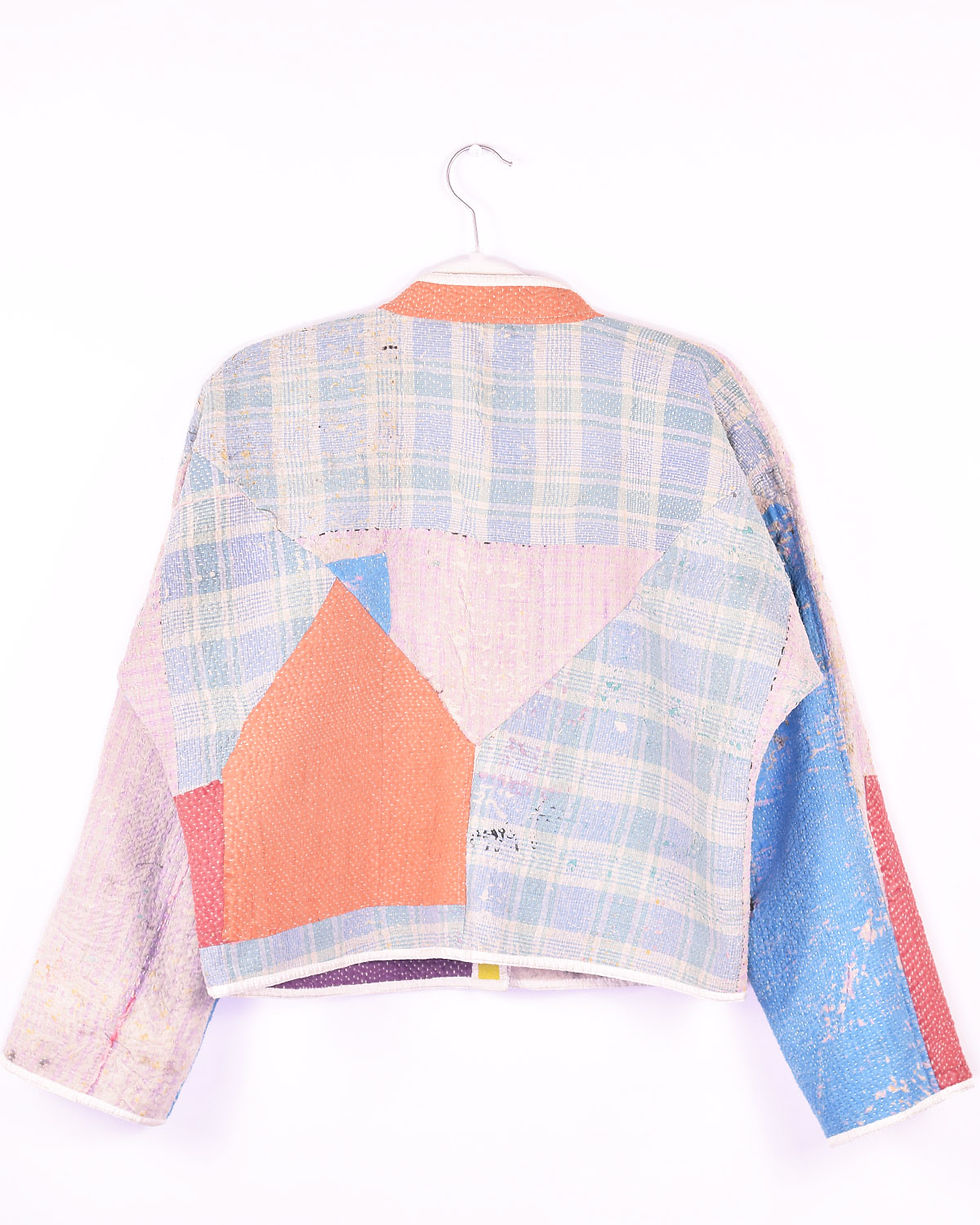 Thumbnail: colorful cropped quilted jacket - inside back view